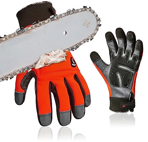 Vgo 1 paire de gants résistants aux coupures pour tronçonneuse et A5, gants de sécurité, gants de mécanicien, 12 couches de protection sur les deux mains, cuir de vachette (CA9760CSA5) Orange