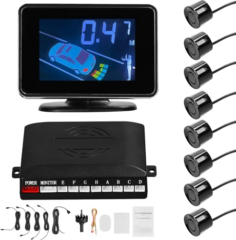 Shkalacar Rückfahrkamera mit 8 Parksensoren,Rückfahrradarsystem vorne und hinten, unterstützt akustische Warnung/Summer/Stummschaltung, Abstandserkennung,LCD Abstandsanzeige, für Fahrzeug LKW(Schwarz)