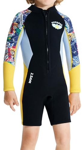 Happy Cherry - Kids Boy Girl Neoprene Wetsuit One Piece Long Sleeve Thermal Wetsuit 2.5MM Sun Protection Rash Guard Swimsuit Childrens Swimwear Swimming Costume for Diving Surfing Snorkeling S