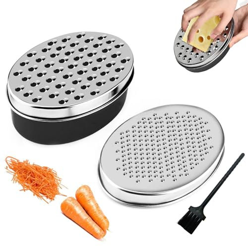 Norhogo Râpe manuelle multifonctionnelle en acier inoxydable avec bol et couvercle pour le fromage, le gingembre, la carotte, la gelée, le beurre, le chocolat - 2 vertes - Noir