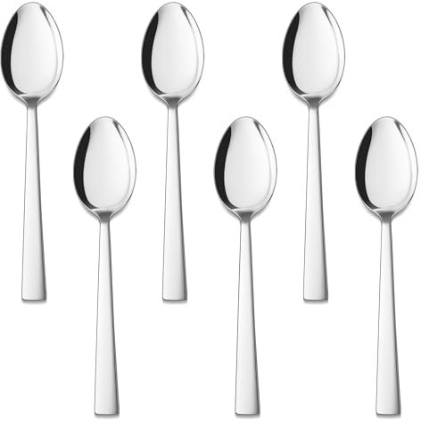 HaWare Kaffeelöffel, 6-teilig Edelstahl Teelöffel Dessertlöffel Set, 13,5cm Klein Löffel für Hause/Restaurant/Hotel, Hochglanzpoliert & Spülmaschinenfest - Eleganter Quadratischer Griff