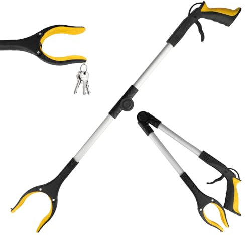 Faltbare Greifer, Greifzange Für Senioren,Greifzange,Müllzange,Die Spitze kann magnetische Gegenstände wie Schlüssel anziehen und ist zum Aufnehmen von Gegenständen geeignet (gelb, 80 cm)