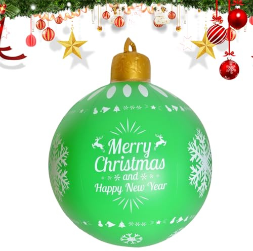 Palla Gonfiabile di Natale, Palla Decorata di Natale di 60cm, Ornamenti Gonfiabili Delle Palle d'attaccatura del PVC all'aperto per Decorazione del Giardino del Prato (Verde)