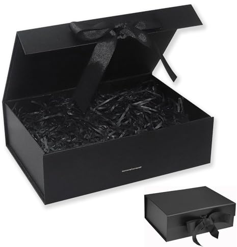 Magnetic Gift Box, Luxury Folding Present Box, Sturdy Foldable Cardboard with Ribbon, Magnetic Closure, with Ribbon for Wedding, Birthday, Anniversary, Festival, Gift Packaging, Black