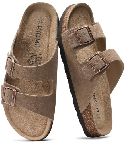 KIDMI Women Sandals Arch Support Cork Footbed Adjustable Summer Slide | Adjustable metal buckles,Vegan upper,Leather insole,Lightweight,Summer casual