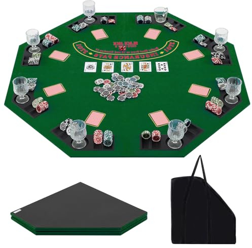HOMASIS Tappetino da Poker Pieghevole, Tavolo da Poker Portatile con Borsa da Trasporto e Portabicchieri, Tappeto da gioco Antiscivolo con Superficie Liscia per Casinò, 120cm, Verde