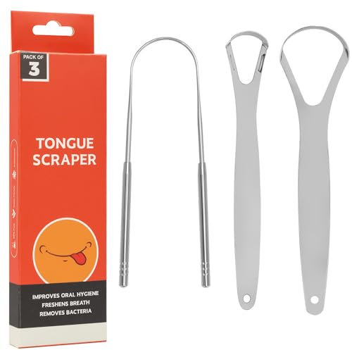 Tongue Scraper for Adults by (2Pcs Oral Care Pack) Stainless Steel Tongue Cleaners Reduce Bad Breath 100% Metal Tough Scrapers Men and Women Hygiene Product