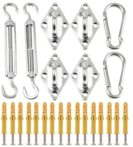 Kustimantu Kit de hardware de sombra, hardware de sombra, kit de montaje de acero inoxidable para velas, suministros de toldo para exteriores, kit de fijación para toldos, accesorios de sombra para