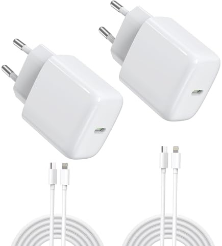 DEESOOCO 25 W USB C-laddare – USB C-strömförsörjning, snabbladdare med PD3.0-kompatibilitet. Lämplig för i-Phone 17/16/15/14/13/12, i-Pad, Samsung Galaxy S25/S24/S23/S22/Note20 (2 portar + laddkabel)