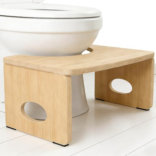 Tabouret Toilette Pliable en Bois de Bambou, Marche Pied Toilette, Marche Pied WC Stable Antidérapant Compact et Portable, Aide à Soulager la Constipation et Les Ballonnements, Adultes & Enfants