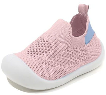 Generisch Chaussures d'apprentissage respirantes pour bébés et tout-petits avec semelles en caoutchouc souple comme baskets confortables, Rose, 22 EU