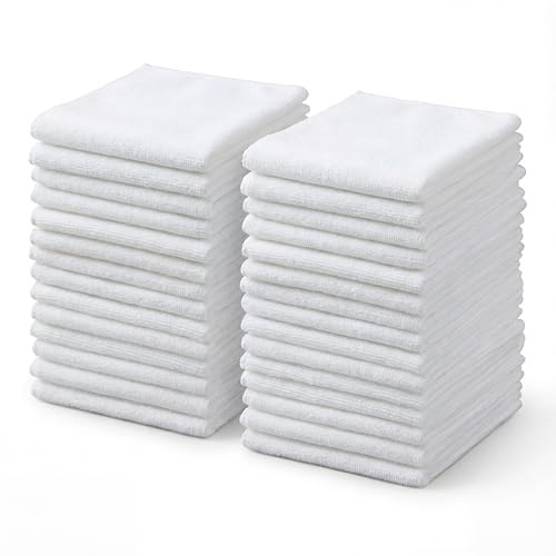 Hestya 30 Toallas de Microfibra de Secado Rápido Paños de Cara Absorbentes Suaves Pañuelos Faciales de Limpieza Reutilizables para Adultos SPA Deporte Belleza(Blanco,25 x 25 cm)