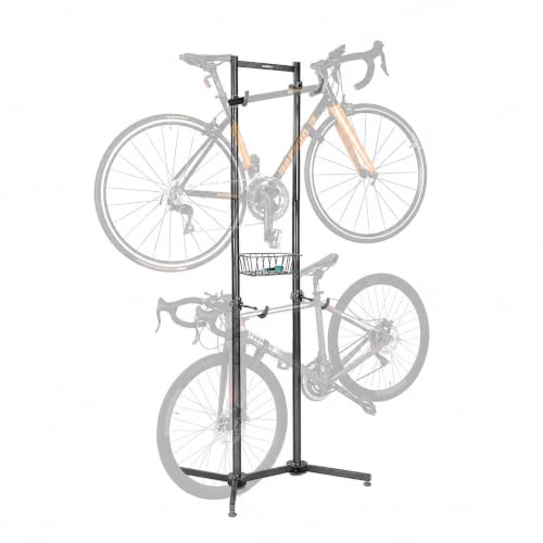 Relaxdays cykelställ, 2 cyklar, MBT, racercykel, elcykel, svart | fristående, korg, HxBxD: 210x75x61 cm, hjulhållare