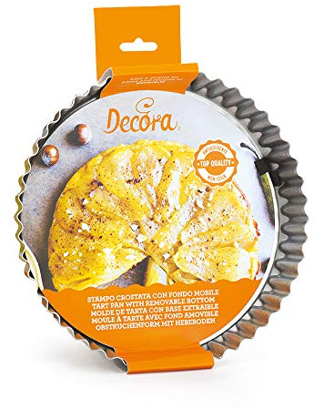Decora, 0070018 Stampo per Crostata con Fondo Mobile in Acciaio Antiaderente, Tonda Ø 28 X 3,5 cm, Rende facile Sformare i Dolci, Design Professionale