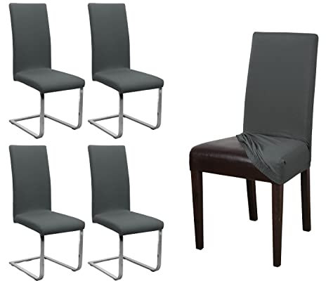 BEAUTEX 4er Set Jersey Stuhlhusse, elastische Stretch Husse Baumwolle Bi-Elastic, Farbe wählbar (Anthrazit)
