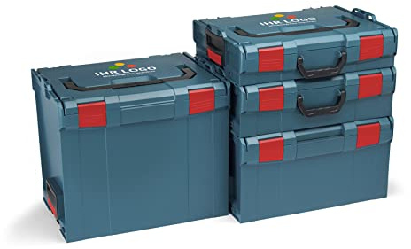 Bosch Sortimo CUSTOM L-BOXX Werkzeugkoffer-Set Gr 1-4 professional blau ohne Inhalt | leere Werkzeugkästen aus Kunststoff, personalisiert mit Ihrem Logo | kompatibel mit Bosch Sortimo L-Boxx System