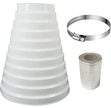 Oneyijun 100mm-200mm Diámetro Blanco ABS Plástico Redondo Conducto Tubo Reductor Conductos Multi Anillo Extractor Ventilador Ventilación Manguera Conector con abrazadera de acero inoxidable y cinta