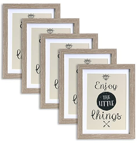 Wackadoo 5er Set Bilderrahmen, FSC Holzrahmen Fotogalerie Glasscheibe Fotorahmen mit Glasscheibe Collage 13x18 cm (13 x 18, Kalk)