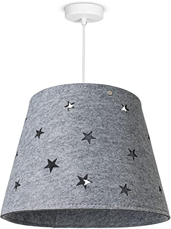 Paco Home Kinderlampe Kinderzimmer Hängelampe Pendelleuchte Stoff Sterne Jungen Mädchen Lampenschirm E27 Modern, Lampenart:Pendelleuchte, Farbe:Grau