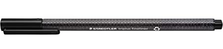 Staedtler Trekantig fineliner triplus, svart, tillverkad av återvunnen plast, superfin, metallinfattad 0,3 mm spets, lång livslängd, 10 svarta fineliner i kartongfodral, 334 R-9