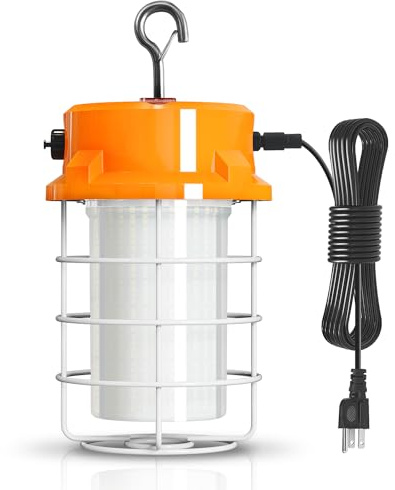 RIUVAO 80W LED Temporary Work Light 12000lm 5000K Daylight White Portable Hanging Construction Lighting Led High Bay Light for Workshop Mine Job Site Lighting