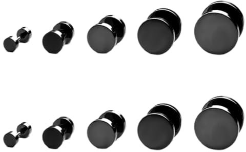 EODKSE 5 Paar Schwarze Fake Plugs Ohrringe, Edelstahl Fakeplugs in verschiedenen Größen (6-12mm), Nickelfrei, perfekt für Männer, Frauen, Creolen Ohrschmuck für jedes Outfit