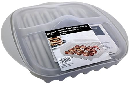 Compact Microwave Bacon, Sausage Meat & Poultry Cooking Tray with Protective Splatter Lid - BPA-Free, Innovative & Easy-Clean Design for Efficient Food Prep, Essential Kitchen Gadget