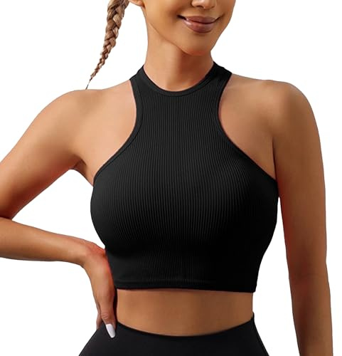 ATRACTIVOLL Débardeur Femme Basique, Crop Tank Top, Printemps ete Hauts sans Manche, Extensibles, Classics, col Rond, Décontracté Yoga Fitness Sport sans Manche T-Shirt Coupe Cintrée