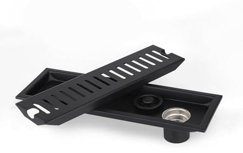 LALAGO Scarico Doccia Rettangolo Pavimento, 30x10cm, Filtro, Antiodore, Acciaio Inossidabile Verniciato, Black