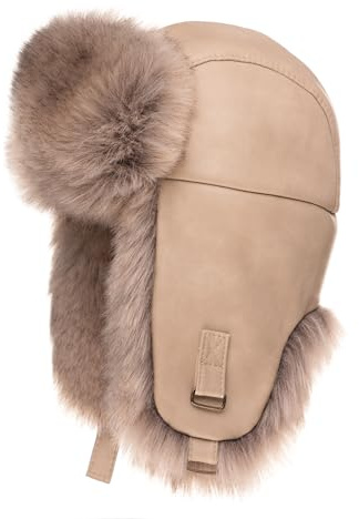 Futrzane Cappello di Pelle con Paraorecchie - Berretto Donna Aviatore Pelliccia (M, Sabbia - Beige Siberian)