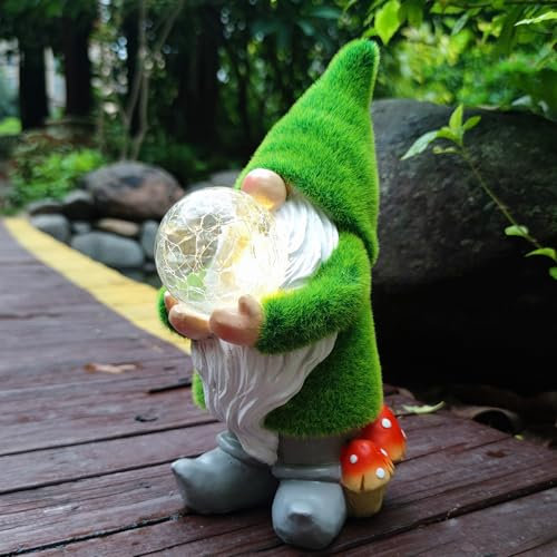 VIVICOMFY Solar Gnomes Statue Garden Decor -Gnomes Lover Gifts, with Gazing Solar LED Lights Ball Gnomes Decoration for Garden Yard Patio Lawn Balcony - Gifts for Mom Grandma