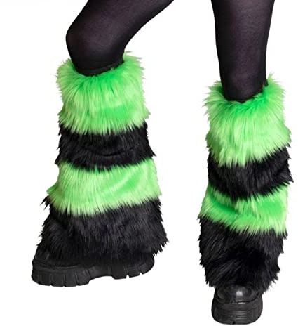 YILEEGOO Womens Faux Fur Fuzzy Leg Warmers Warm Fuzzy Rainbow Boot Sleeves Boot Covers Cuff Fluffy Rave Music