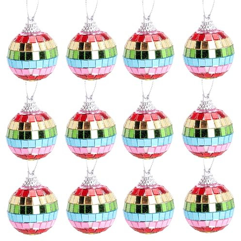 Christmas Concepts® Pack of 12-40mm (2) Mini Multi Coloured Mirror Disco Ball Bauble - Christmas Tree Hanging Decorations