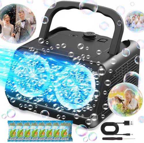 Plug In Bubble Machine Tecnock, Automatic Bubble Blower 20000+ Bubbles Per Min, Upgrade Bubble Maker for Kids Toddler, Portable Bubble Maker with 2 Fans,Outdoor Toys for Parties Birthday