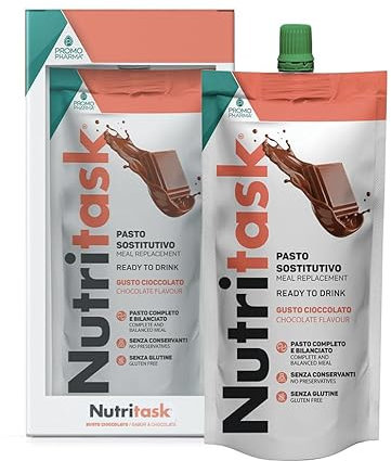 Nutritask - Sustitutivo de una Comida Completa, Listo para Comer - con 13 Vitaminas y 10 Minerales - Sin Conservantes y Sin Gluten - Sabor Chocolate