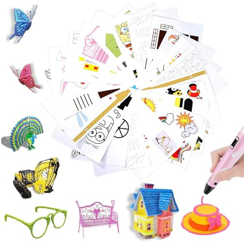 Pochoir 3D pour enfants, 50 motifs réutilisables avec plaque de traçage transparente, modèles d'impression 3D, guide de conception de dessin animé pour débutants en stylo 3D