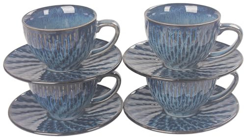 jinsongdafa Kaffeetassen-Set, 200 ml, Keramik-Teetasse mit Untertasse, Espressotassen 8-teilig, stapelbare Tassen, für Latte, heißen Tee, Cappuccino, Mokka, Kakao, spülmaschinen, Dunkelblau