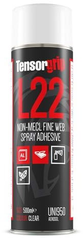 TensorGrip L22 Fine Web Spray Adhesive 500ml – High Strength Permanent Contact Spray Glue for Foam, Fabric, Wood Laminate, Upholstery Automotive & DIY Projects – Industrial Grade Multi Surface Bonding