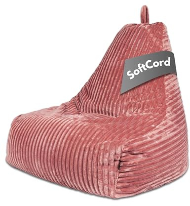 PatchHome Deluxe Cord sittsäck lounge fåtölj – gaming saccosäck för vuxna och barn – bekväm manchesterfåtölj med fyllning – vardagsrum och sovrum möbler (rosa, XL)