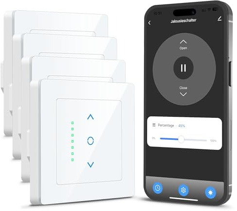 LincoSoft Smart Wlan-rullgardinsbrytare med procentstyrning och röststyrning, smart hemrullgardinskontroll kompatibel med Alexa/Google Home, nollstege krävs 4 stycken