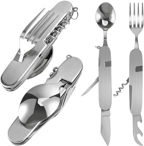 Posate Pieghevoli Multifunzionali 6 in 1 Posate Pieghevoli in Acciaio Inox