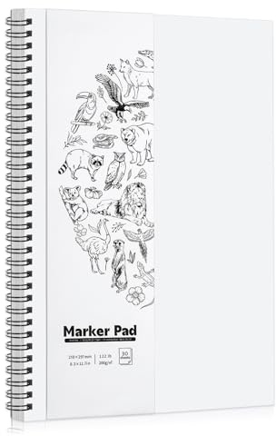 122lb/200gsm A4 Marker Paper Pad, 8.3×11.7in Double Sided Bleedproof Marker Sketchbook, 30 Sheets Art Paper Sketch Pad, Smooth Alcohol Marker Paper Painting Coloring Paper for DIY, Drawing, Gift