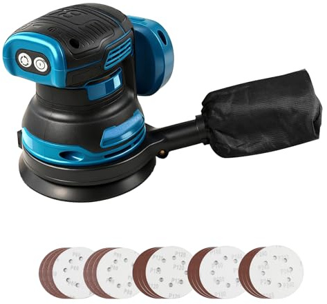Cordless Random Orbital Sander Compatible with Makita 18V Battery, 125mm Brushless Electric Random Orbit Sanders, 11000 RPM Battery Palm Sander, 3 Variable Speeds with 20pcs Sandpaper