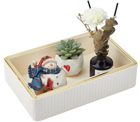DICOSMETIC 1 vassoio organizer per cosmetici da scrivania in similpelle vassoi per profumi da scrivania organizer per comodino beige vassoio rettangolare scatole portaoggetti senza coperchio per