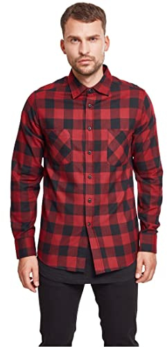 Urban Classics Herren Checked Flanell Shirt TB297, Mehrfarbig (Blk/Burgundy), XL EU
