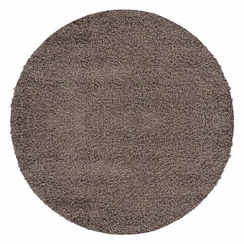 Carpetsale24 Shaggy Hochflor Teppich 160 cm Rund Mokka | Runder Teppich Wohnzimmer – Moderner, Weicher, Flauschiger Langflor für Schlafzimmer, Badezimmer & Küchenteppich, Wohnzimmerteppich