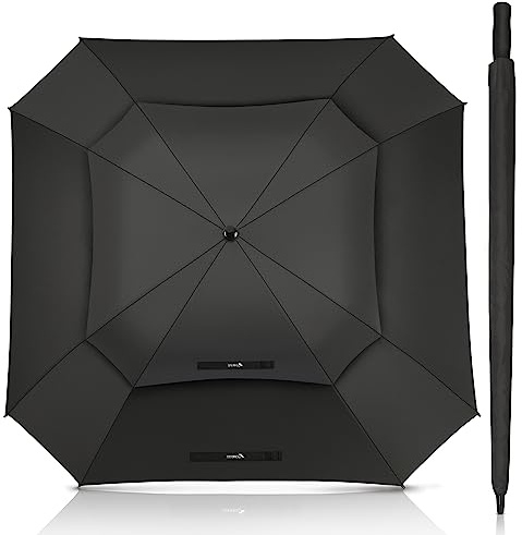 ZOMAKE Extra Large Golf Umbrella 62 Inch, Automatic Open Double Canopy Vented Golf Umbrellas for Rain Windproof Push Cart Oversize for Men Women(Black/Square)
