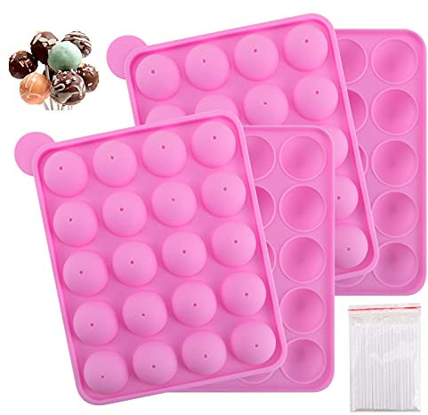DIFENLUN Silicone Cake Pop Mold, 2 Pack 20 Cavity Lollipop Party Cupcake Baking Mold Tray with 20 Sticks