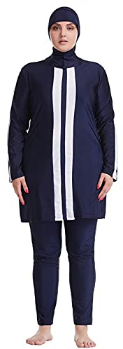 WOWDECOR Modest One Piece Swimsuits for Women Girls Full Coverage Burkini (Navy Blue, 2XL)