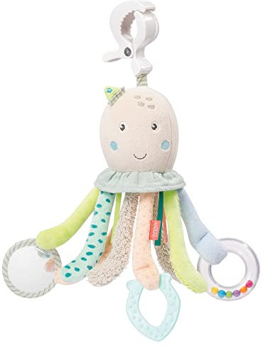 Fehn 054460 - Pulpo de actividades, juguete para agarrar y descubrir, para bebés y niños pequeños a partir de 0 meses, fomenta el tacto, tamaño: 30 cm